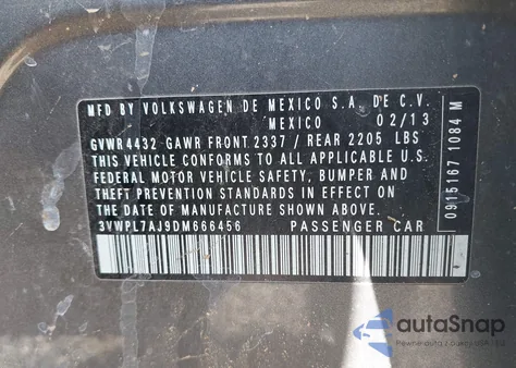 2013 Volkswagen Jetta Sportwagen 2.0L Tdi z USA, uszkodzony, nr VIN 3VWPL7AJ9DM666456